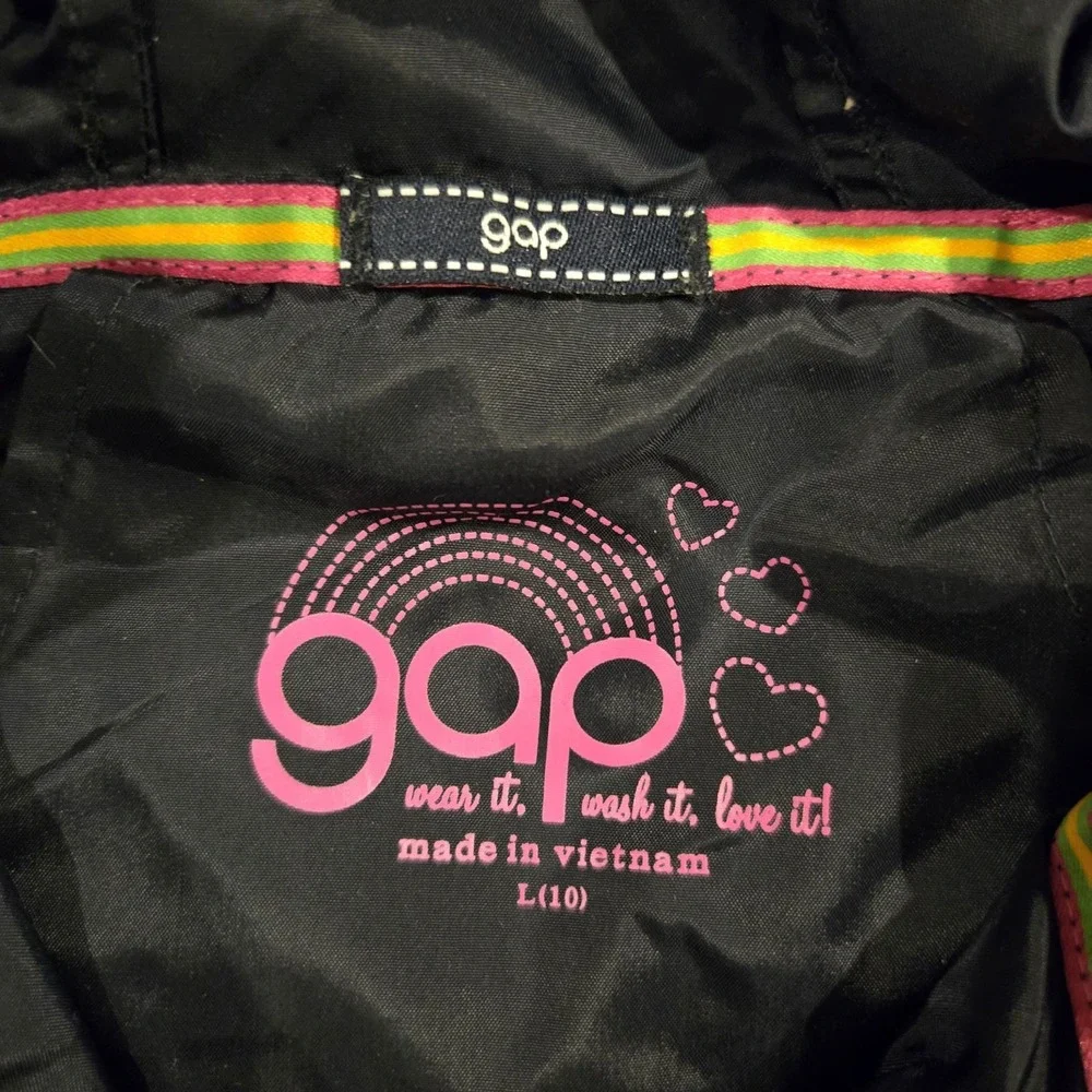 Gap Girl's Full Zip Windbreaker Rain Jacket w/ Hood Pockets Name Tag Size L(10)‎